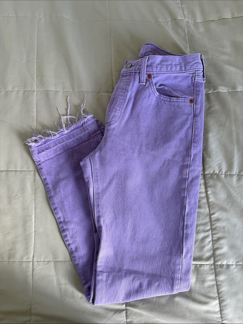 Purple Levi’s 501 Jeans, Raw Hem